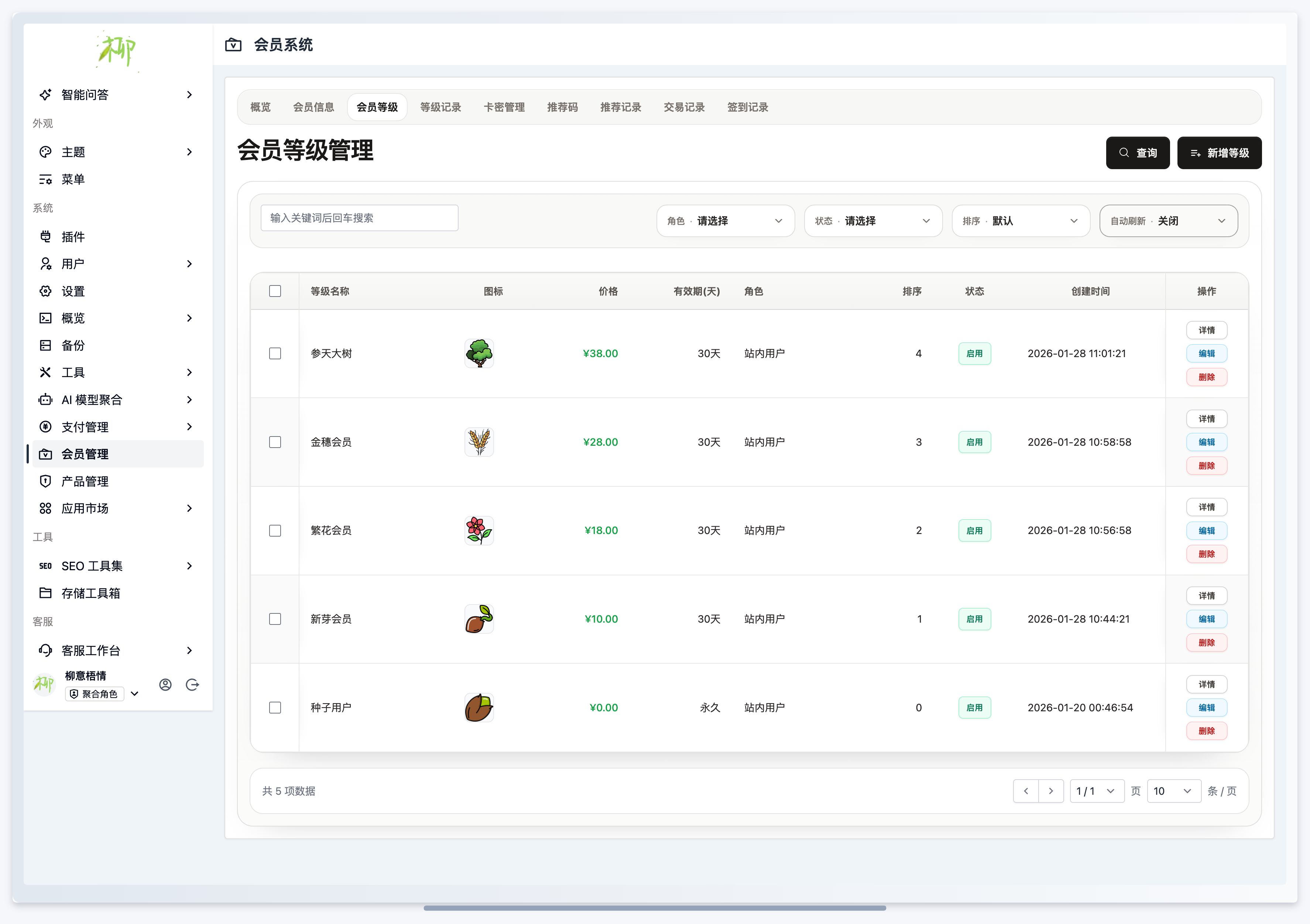 会员插件-会员等级管理页面.png