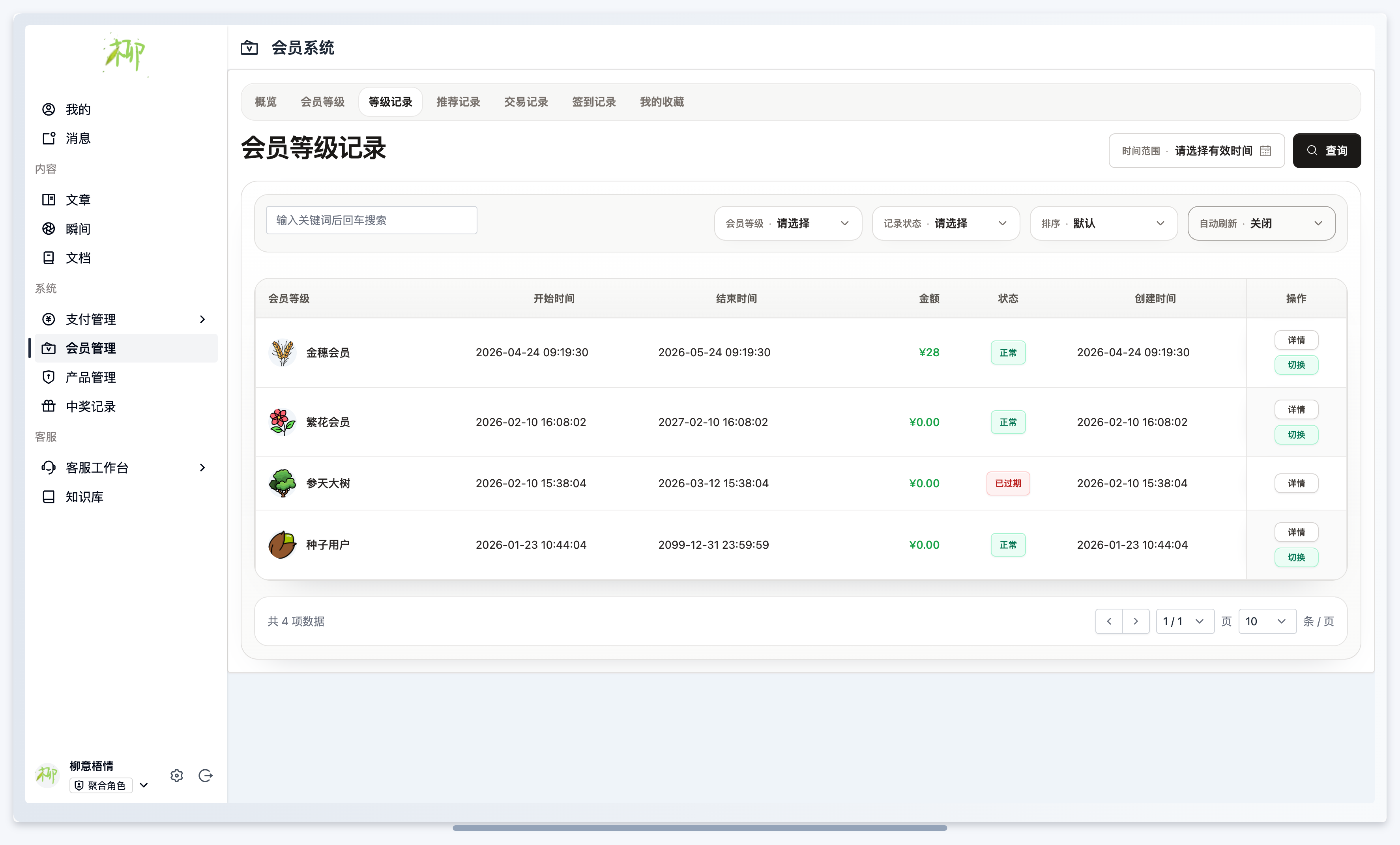 会员插件-用户中心等级浏览页面.png